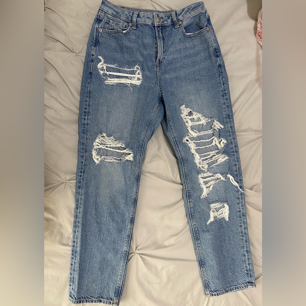 American Eagle mom jeans in a light wash with ripped detailing